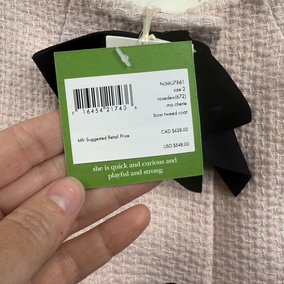 Kate Spade Cherie Pink Tweed Bow Coat Size 2 - New With Tags - Picture 5 of 16